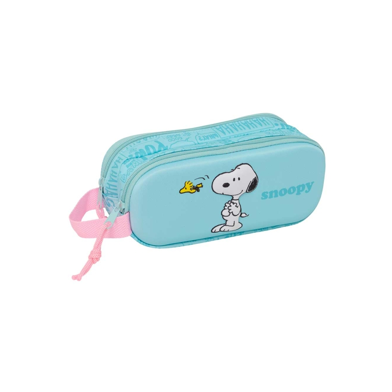Trousse Snoopy 3D 2 compartiments bleu pastel 21x8x6cm