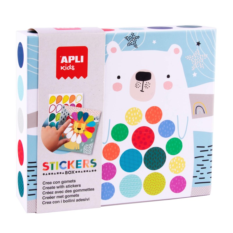 Stickers Apli Jeu de l'Ours - 8 Feuilles Illustrées de 200G - 8 Feuilles de Stickers Géométriques Amovibles - Guide avec