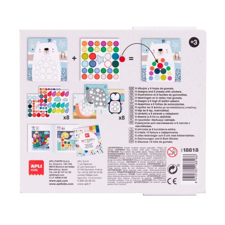 Stickers Apli Jeu de l'Ours - 8 Feuilles Illustrées de 200G - 8 Feuilles de Stickers Géométriques Amovibles - Guide avec