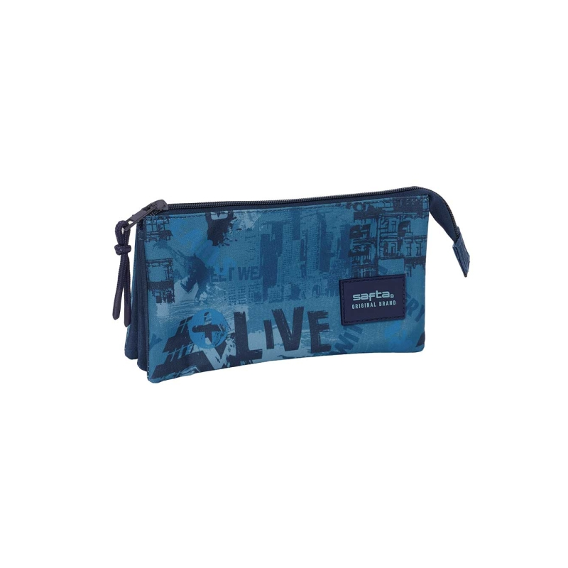 Trousse 3 compartiments zippés bleue 0,6 L 220x120 mm