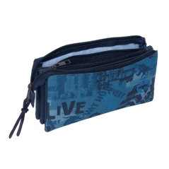 Trousse bleue trois compartiments zippés