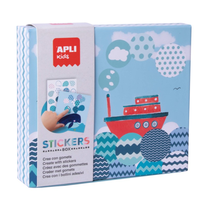 Apli Kids Set de Stickers Bateaux - 8 Feuilles Illustrées de 200G - 8 Feuilles de Stickers Géométriques Amovibles - Guide avec