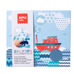 Apli Kids Set de Stickers Bateaux - 8 Feuilles Illustrées de 200G - 8 Feuilles de Stickers Géométriques Amovibles - Guide avec