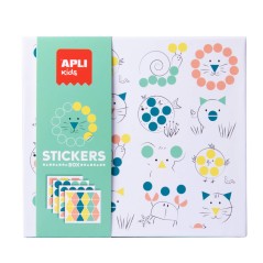 Apli Kids Jeu d'Autocollants Animaux - 8 Feuilles Illustrées de 200G - 8 Feuilles d'Autocollants Géométriques Amovibles - Guide