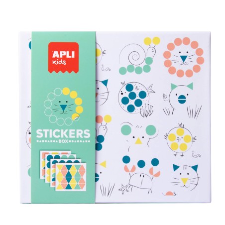 Apli Kids Jeu d'Autocollants Animaux - 8 Feuilles Illustrées de 200G - 8 Feuilles d'Autocollants Géométriques Amovibles - Guide