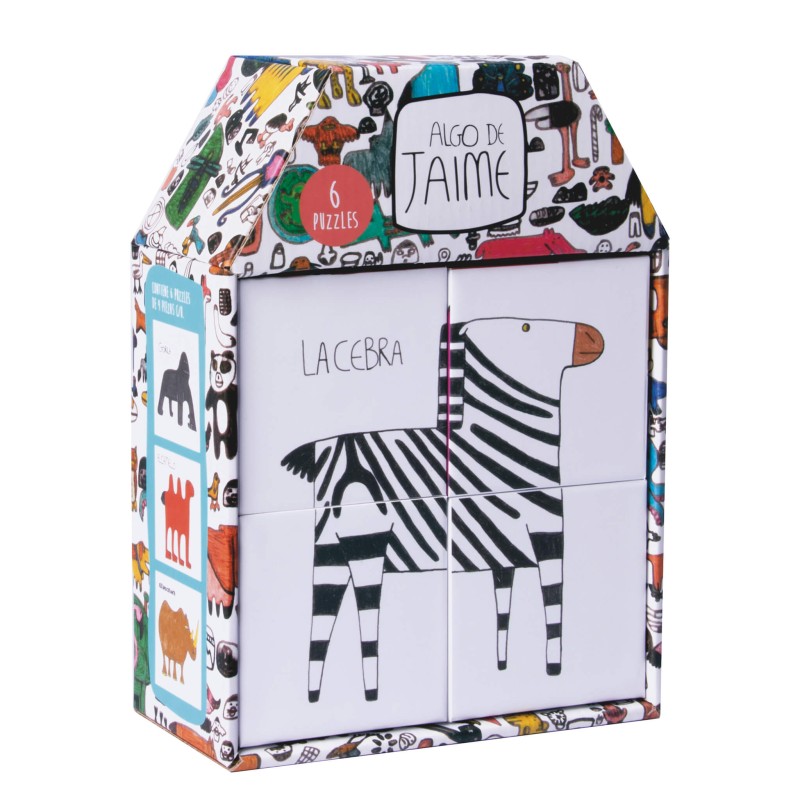 Puzzle pour enfants Apli de 4 cubes - Dessins d'animaux - Mesure 7x7cm - Développement des compétences - Illustré par Jaime