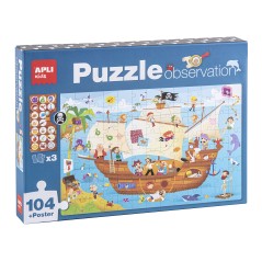 ✅ Apli Kids Puzzle d'Observation Bateau Pirate - 104 Pièces de 5x5 cm - Affiche Taille Réelle - Carreaux avec en stock