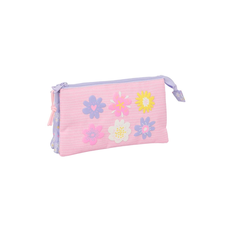 Trousse 3 compartiments zippés Safta rose pastel 0,6 L Trousse 3 compartiments zippés Safta rose pastel 0,6 L