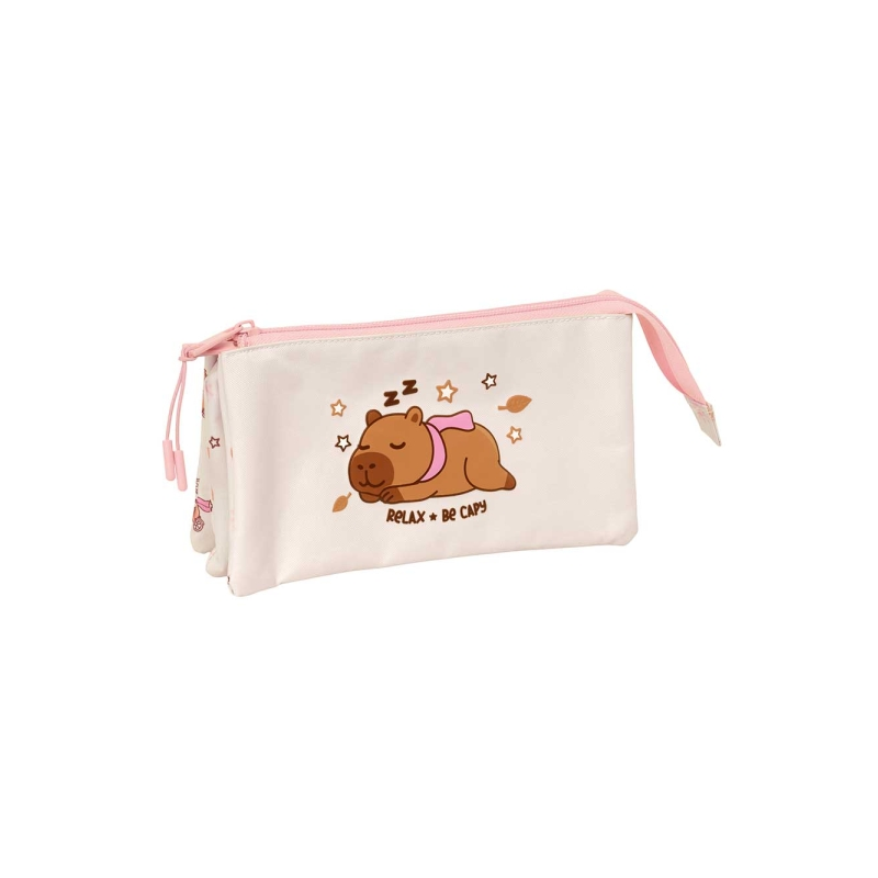 Trousse 3 compartiments Safta Capibara rose pastel Trousse 3 compartiments Safta Capibara rose pastel