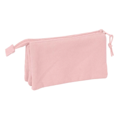 Trousse 3 compartiments rose à fermeture éclair 22x12x3 cm