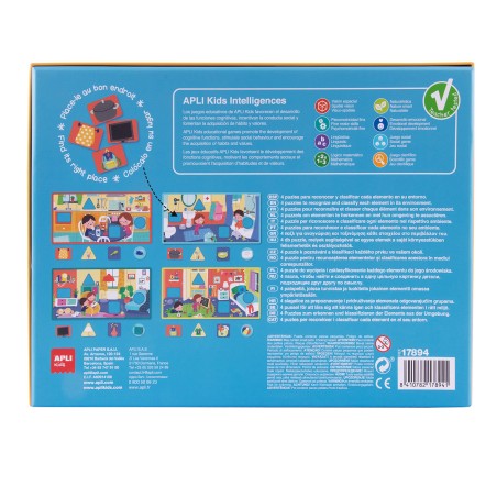 Apli Association Puzzle the House - 4 Puzzles de 4 Pièces xxl - Éléments Géométriques Découpés - Améliore la Psychomotricité