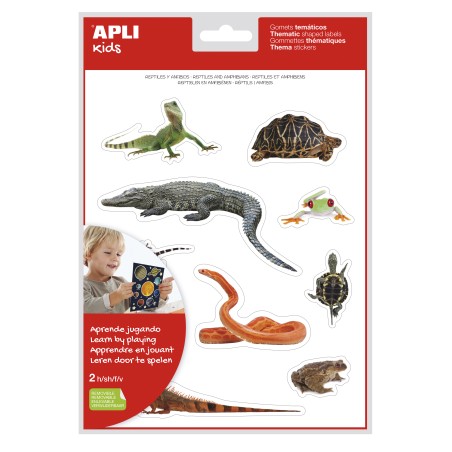 ✅ LOT de 5 Gomets thématiques Apli réalistes de reptiles et d'amphibiens - 20 Gomets - Images réalistes assor en stock