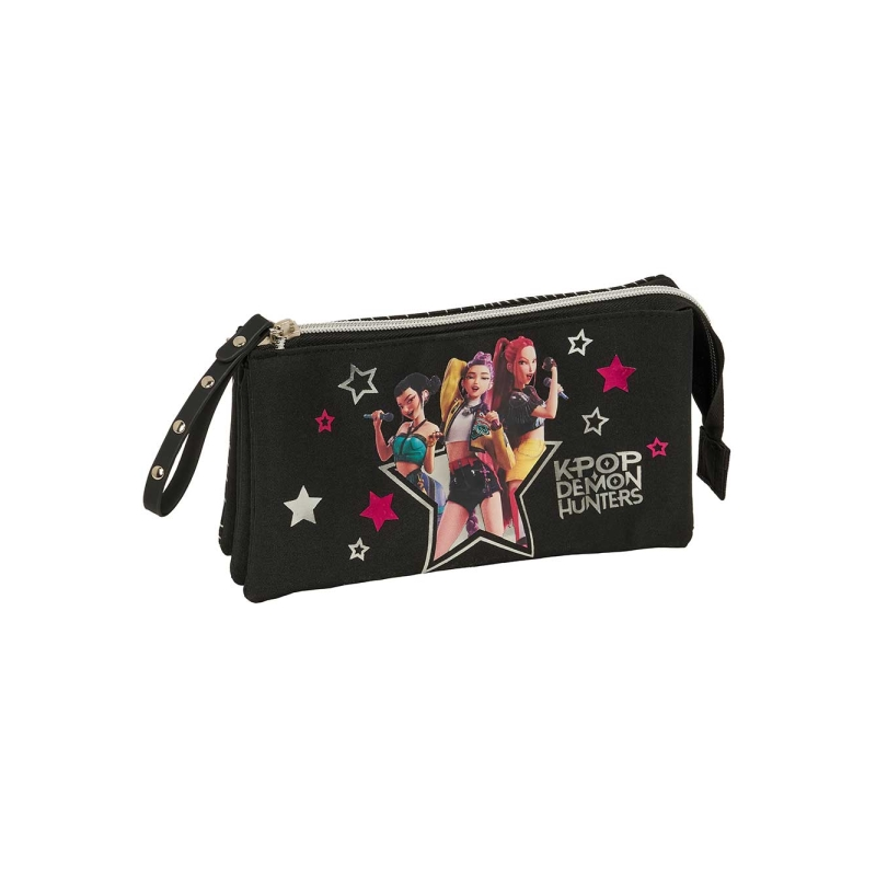 Trousse 3 compartiments K-Pop Demon Hunters noire 22 cm