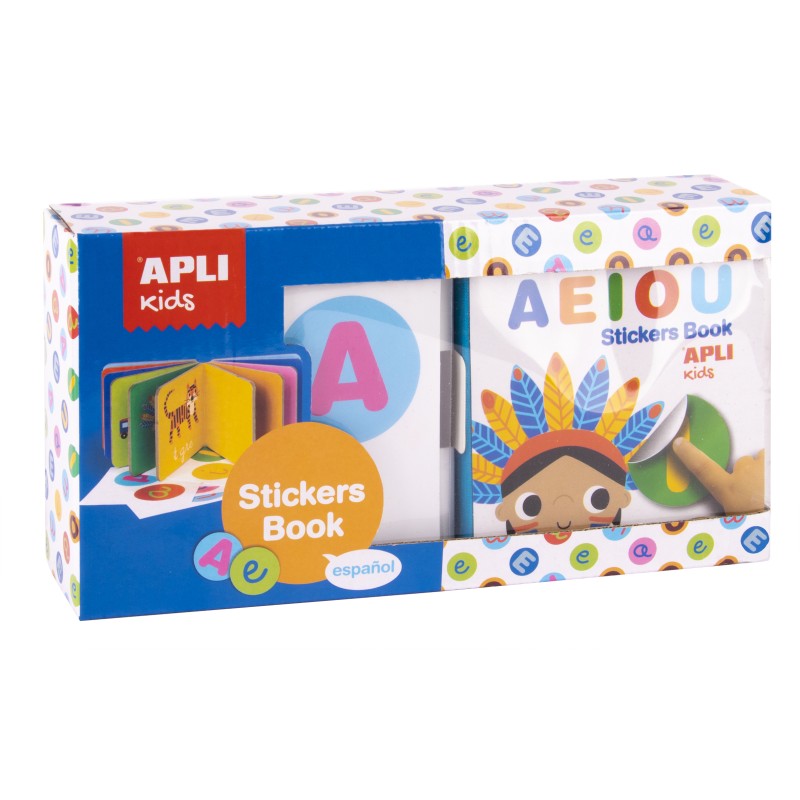 Apli Livre Educatif de Stickers Vocaux - Format 100x100x40 - 10 Pages de Carton Rigide 3mm - 5 Feuilles de Stickers Amovibles