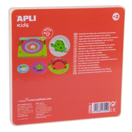 Puzzles en bois Apli pour s'adapter au cycle de vie - 3 couches différentes - Pièce de tortue - Taille 198x198x18mm - Guide