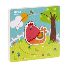 ✅ Cycle de vie du puzzle en bois Apli - 3 couches différentes - Morceau de poulet - Taille 198x198x18mm - Guide en stock