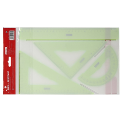 Safta lot de 4 règles 30 cm, équerre et rapporteur assortis