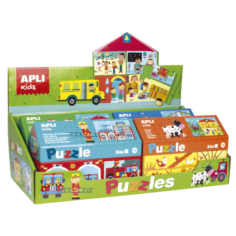 Apli Building Puzzle Display - 24 pièces de 7x7cm - Améliore la concentration, l'observation, la mémoire et la résolution de