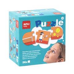 ✅ Apli Puzzle Sports et Accessoires - 36 Pièces de 7x7cm - 12 Séquences de 3 Pièces - Carton 2mm avec Finitio en stock