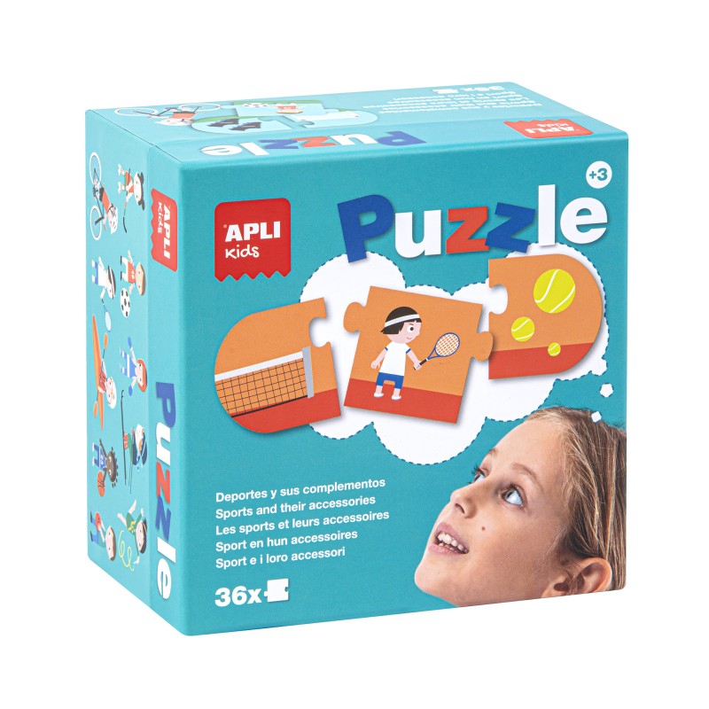 Apli Puzzle Sports et Accessoires - 36 Pièces de 7x7cm - 12 Séquences de 3 Pièces - Carton 2mm avec Finition Brillante