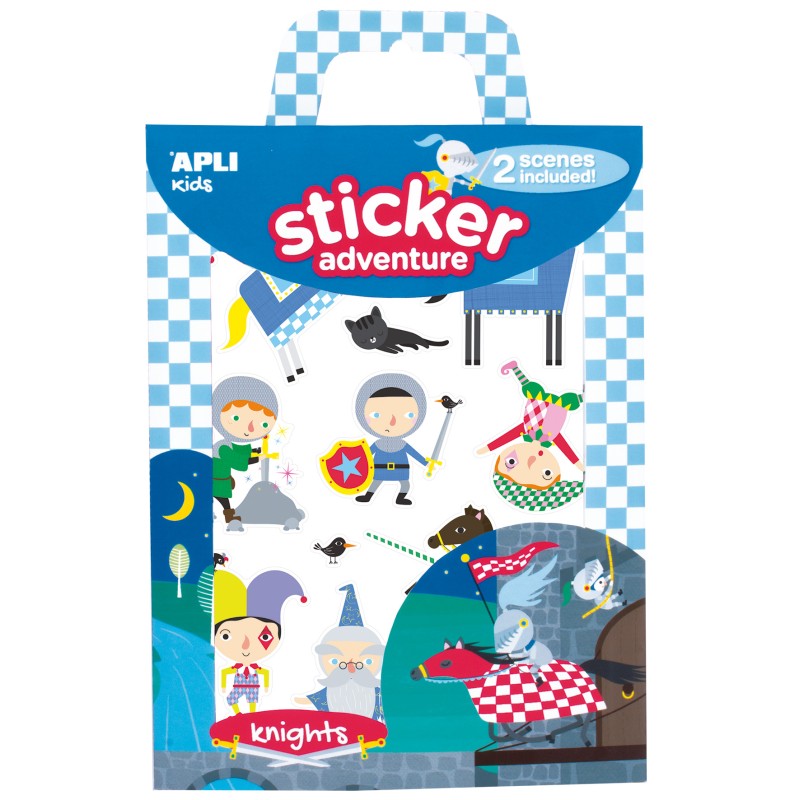 LOT de 2 Apli Set de Stickers Papier Thème Chevaliers - 2 Scénarios 45x20cm - 2 Planches de Stickers Amovibles - Boite avec