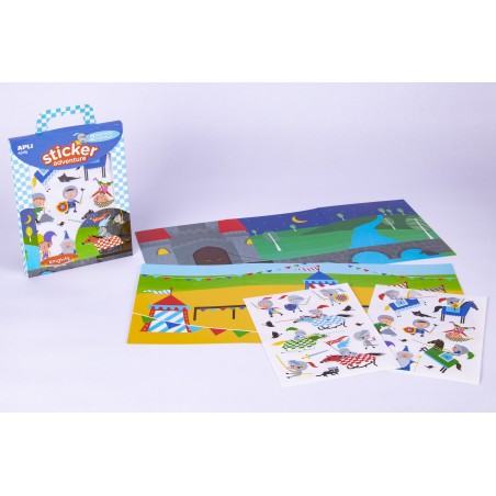 LOT de 2 Apli Set de Stickers Papier Thème Chevaliers - 2 Scénarios 45x20cm - 2 Planches de Stickers Amovibles - Boite avec