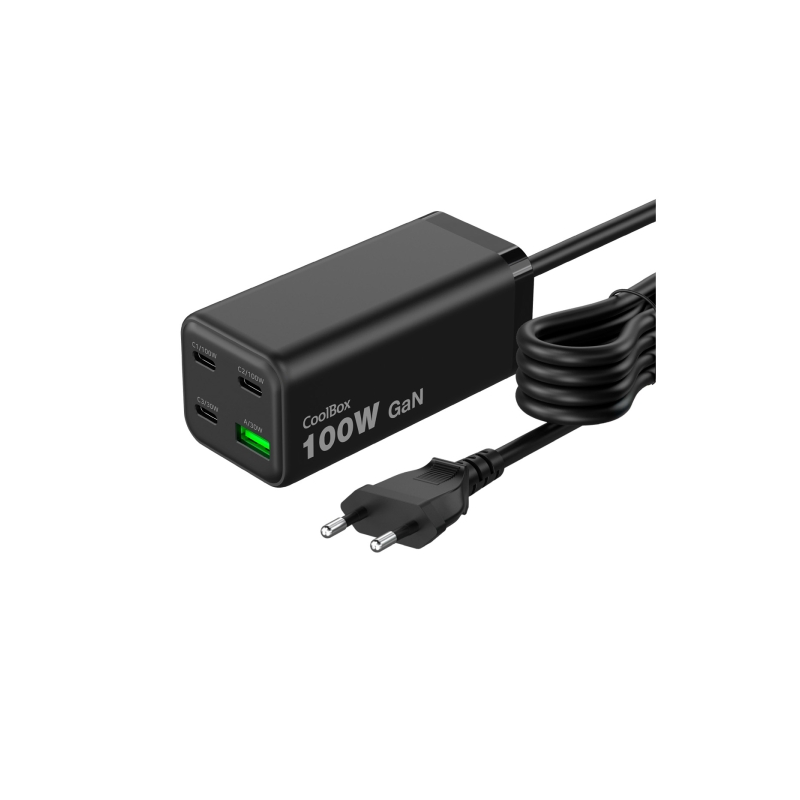 Chargeur GaN 100W CoolBox Chargemaster 4 PRO Noir 3xUSB-C 1xUSB-A Chargeur GaN 100W CoolBox Chargemaster 4 PRO Noir 3xUSB-C 1xUSB-A
