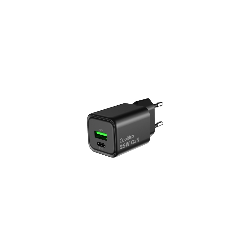 Chargeur GAN 25W CoolBox USB-C et USB-A Noir Chargeur GAN 25W CoolBox USB-C et USB-A Noir