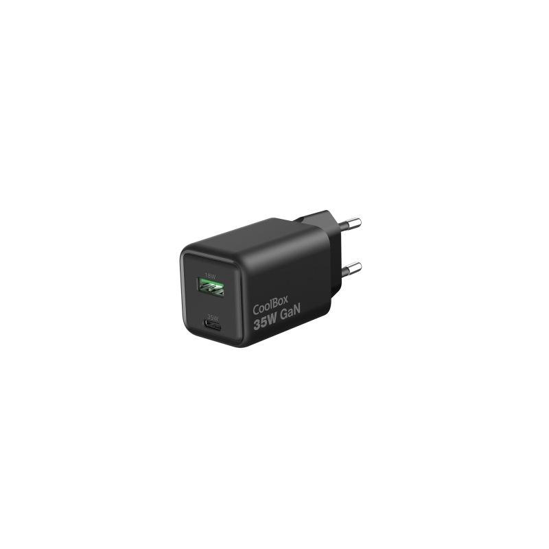 Chargeur GaN 35 W CoolBox USB-C USB-A Power Delivery Noir Chargeur GaN 35 W CoolBox USB-C USB-A Power Delivery Noir