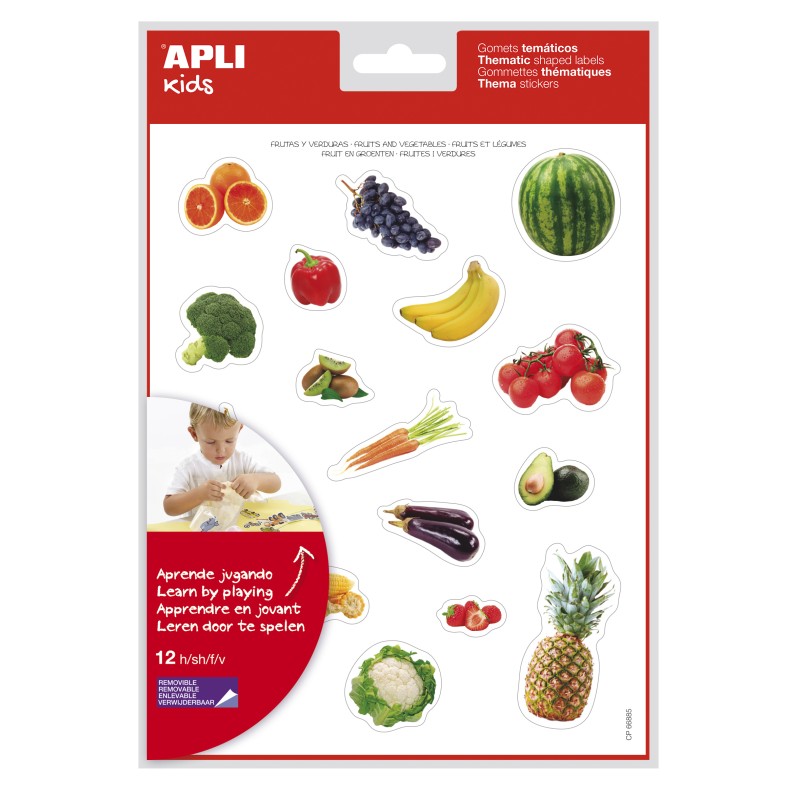LOT de 5 Stickers thématiques Apli Nourriture réaliste du jardin - 216 Stickers - Adhésif amovible - Idéal pour développer la