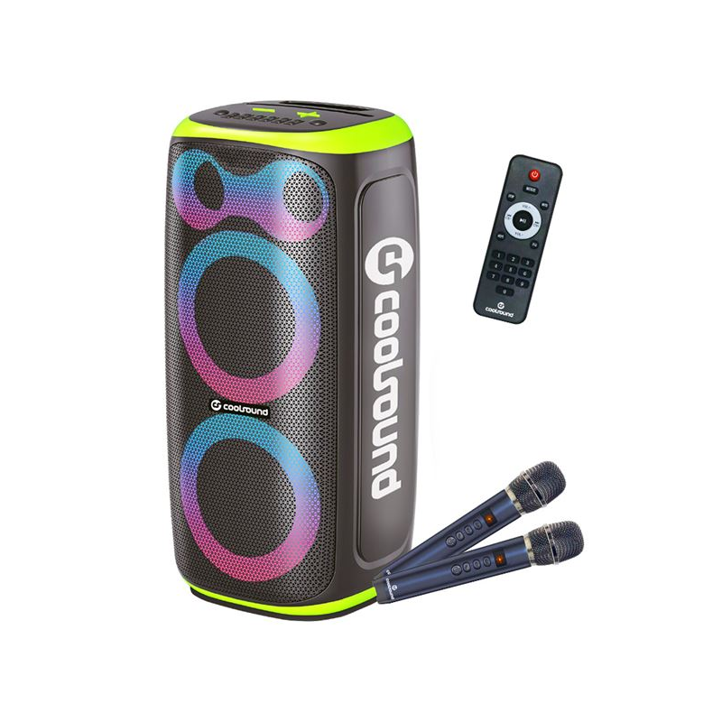 Enceinte karaoké Bluetooth 60 W 2 x 6,5" verte avec micro et éclairage RVB Enceinte karaoké Bluetooth 60 W 2 x 6,5" verte avec micro et éclairage RVB