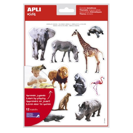 ✅ LOT de 5 Apli Thematic Gomets Animaux réalistes de la savane - 144 Gomets - Adhésif amovible - Idéal pour d en stock