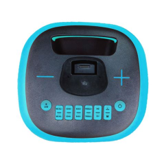 enceinte karaoké bleue avec des lumières