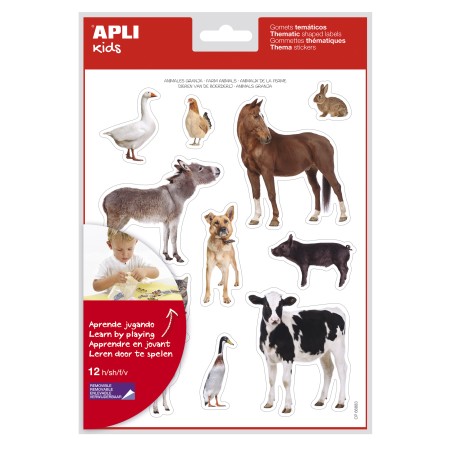 ✅ LOT de 5 Apli Stickers Thématiques Réalistes Animaux de la Ferme - 144 Stickers sur 12 Feuilles - Adhésif A en stock