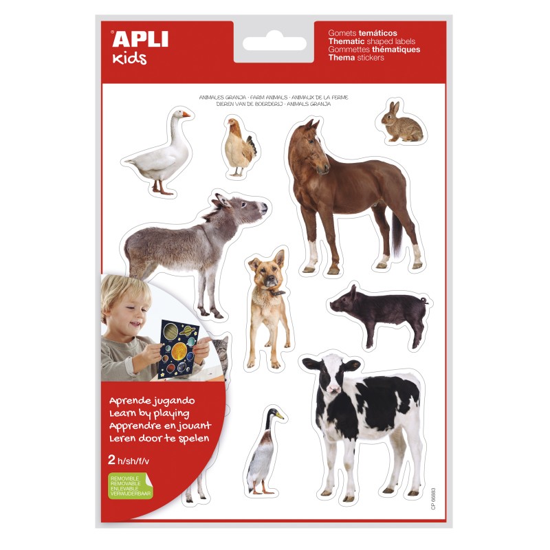 LOT de 5 Sachet Apli de Gomets Thématiques Réalistes Animaux de la Ferme - 24 Gomets - Adhésif Amovible - Développement de la