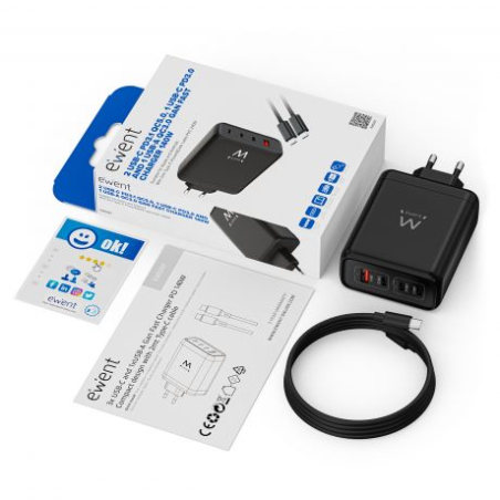 Ewent EW1337 Chargeur GaN 140W 3x USB-C 1x USB-A Noir