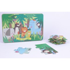 ✅ Apli Kids Jungle Puzzle - 24 Pièces 8x8mm - Boîte Métallique Rectangulaire - Design Exclusif par Martina Ho en stock