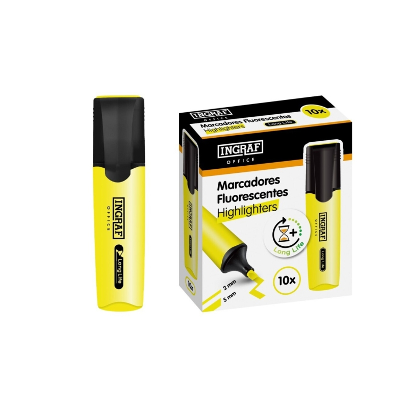 Marqueur fluorescent Ingraf jaune pointe biseautée 2-5mm Marqueur fluorescent Ingraf jaune pointe biseautée 2-5mm