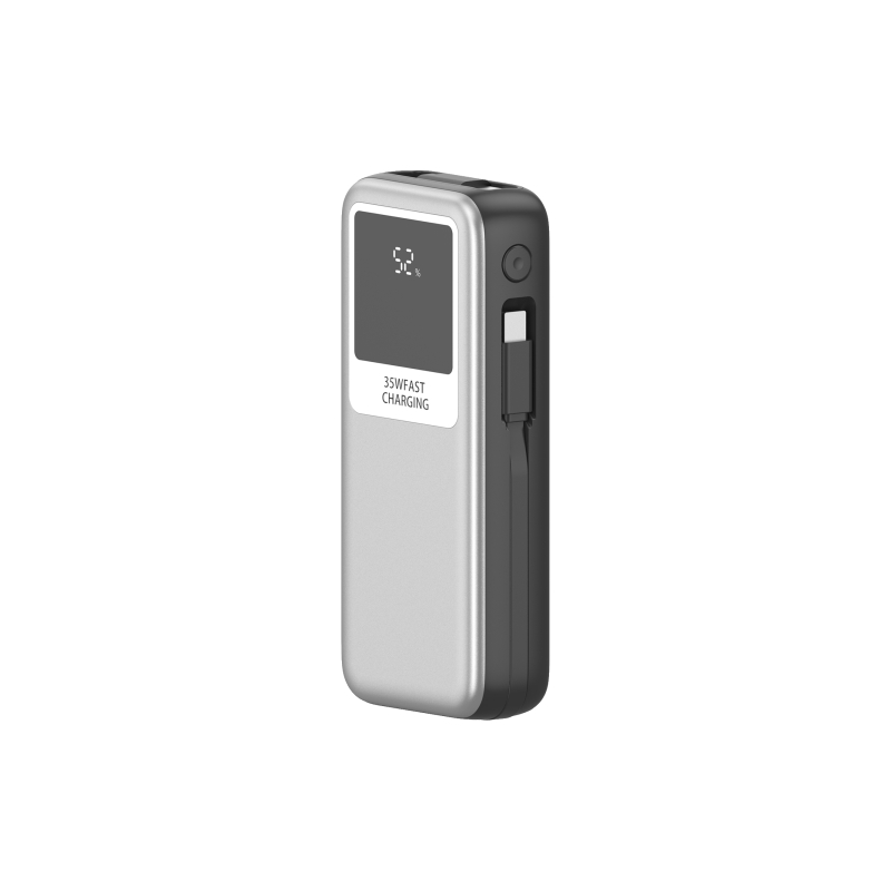 Leotec Powerbank 10000 mAh 35W câble USB rétractable argent