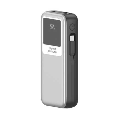 batterie externe argent câble rétractable
