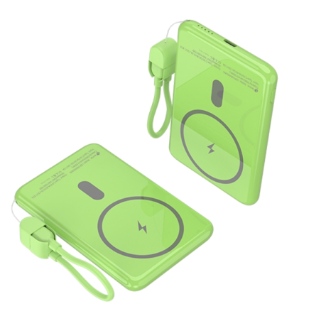 Batterie externe Leotec 5000 mAh sans fil PD 20W Qi 15W verte