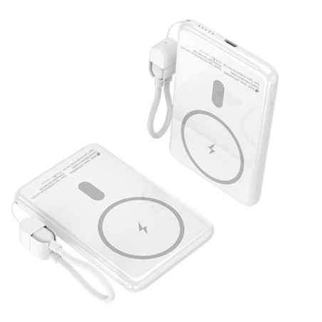 Batterie externe Leotec 5000 mAh sans fil PD 20W Qi 15W blanche