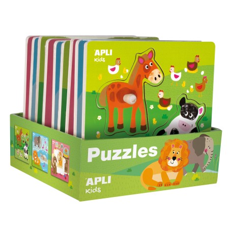 â Apli Exposant de Puzzles en Bois EmboÃ®tables ThÃ¨me Enfants Animaux - 20x20 cm - 9 Puzzles avec Guide ImprimÃ en stock