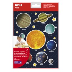 ✅ LOT de 5 Autocollants Apli Thème Système Solaire - 240 Autocollants sur 12 Feuilles - Adhésif Amovible - Id en stock