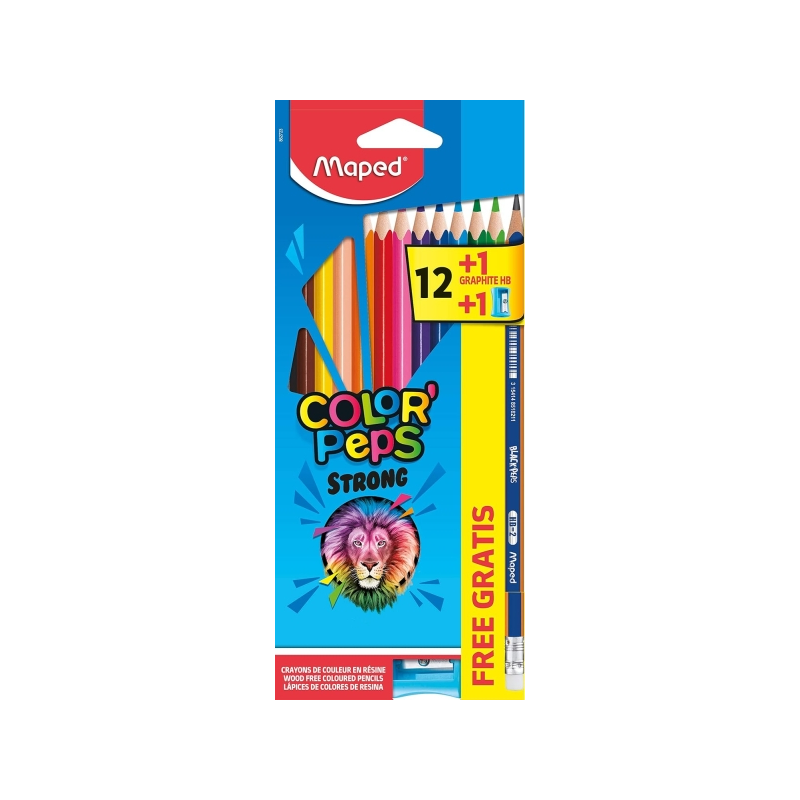 Maped Color’Peps Strong 12 crayons de couleur + gomme + taille-crayon Maped Color’Peps Strong 12 crayons de couleur + gomme + taille-crayon