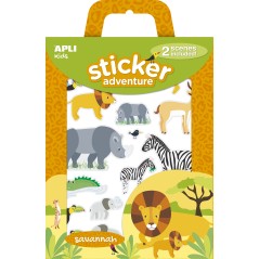 ✅ LOT de 2 Apli Lot de Stickers Papier Adhésif Thématique Savane - Comprend 2 Scénarios 45x20cm et 34 Gomets en stock