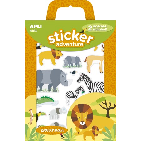 ✅ LOT de 2 Apli Lot de Stickers Papier Adhésif Thématique Savane - Comprend 2 Scénarios 45x20cm et 34 Gomets en stock