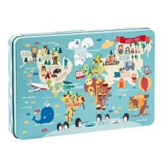 ✅ Puzzle Carte du Monde Apli Kids - 24 Pièces de 8x8mm - Boîte Métallique Rectangulaire - Design Exclusif par en stock