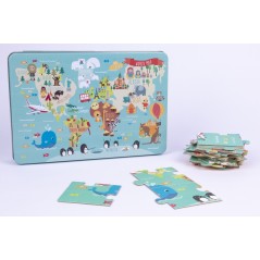 ✅ Puzzle Carte du Monde Apli Kids - 24 Pièces de 8x8mm - Boîte Métallique Rectangulaire - Design Exclusif par en stock
