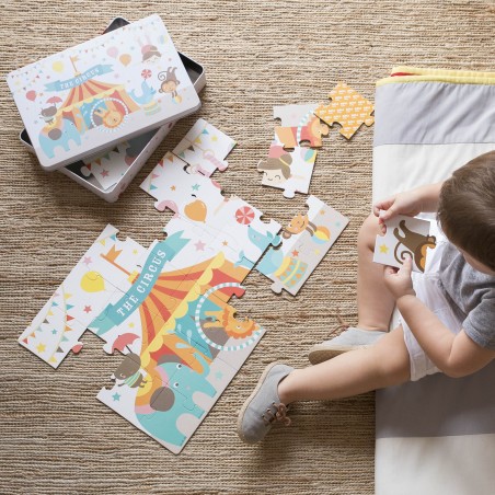 Puzzle Apli Kids Cirque - 24 Pièces de 8x8 cm - Boîte Métallique Rectangulaire - Design Exclusif Lily Lane - Manipulation